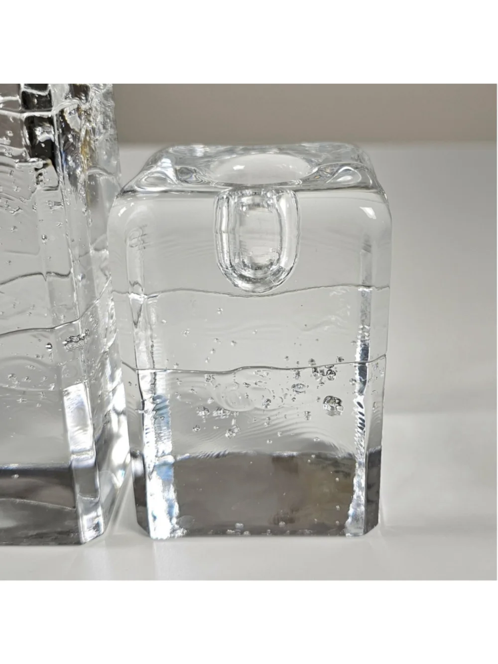 VTG Pair Iittala Finland Arkipelago Glass Candle Holders Timo Sarpaneva Ice MCM